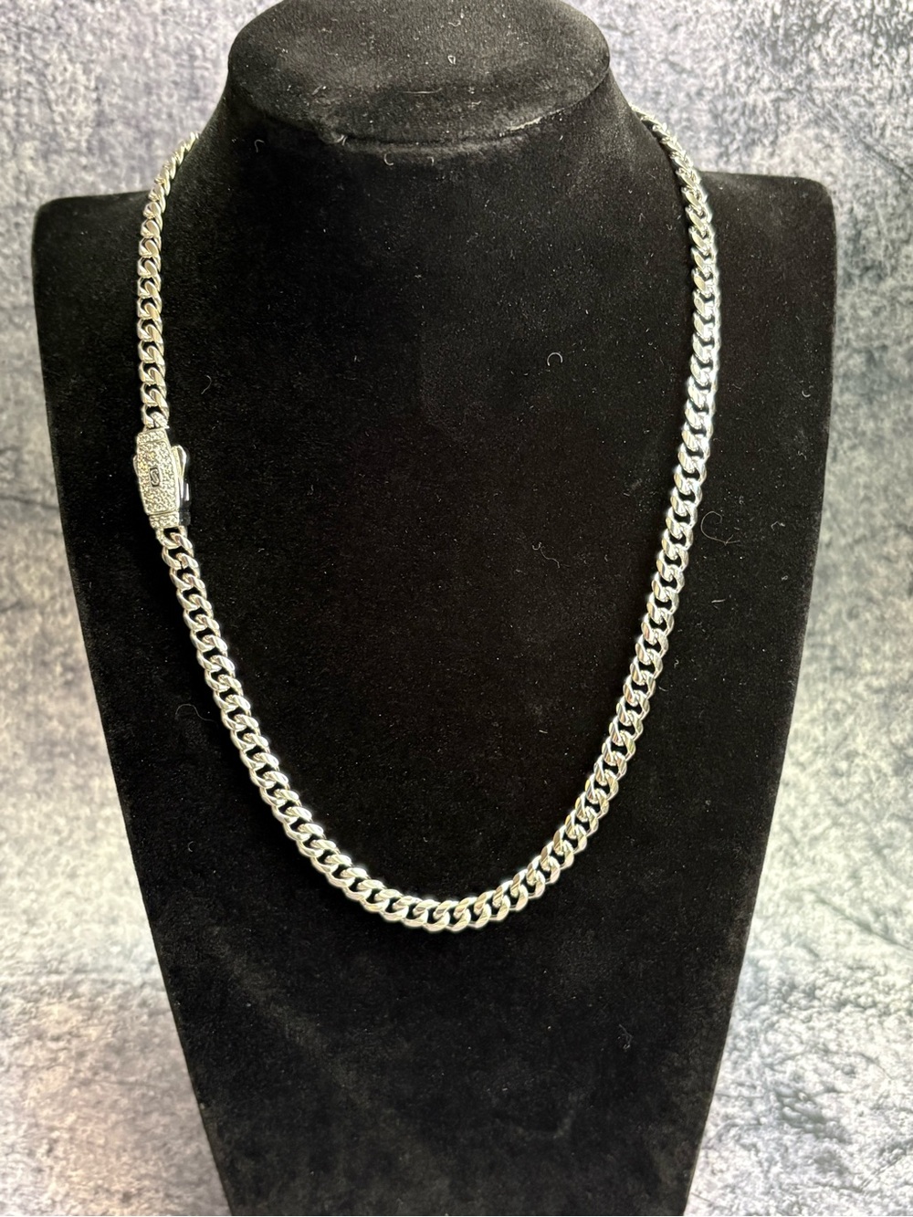 14k White Gold Filled Cuban Link Chain Necklace - Iced Box Lock- Stamped